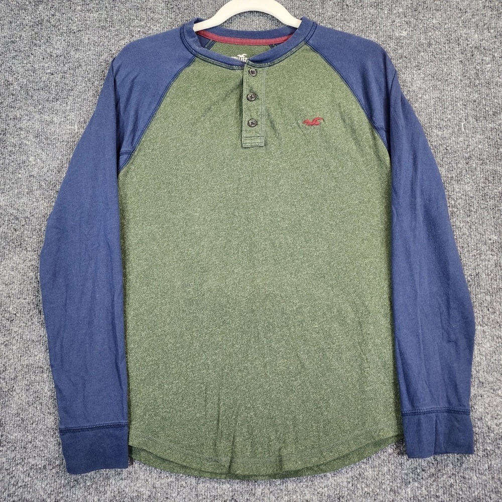 Hollister Men Y2K Grunge Preppy Skate Raglan Henley Basic Long Sleeve Tee Size S
